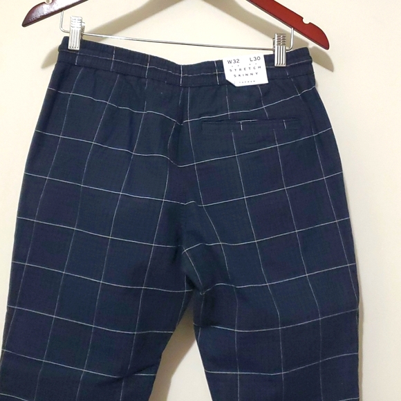 TOPMAN MEN'S NAVY CHECK DRAWSTRING Pull-up SKINNY PANTS SZ 32 X 30 - Nwt - Picture 5 of 10
